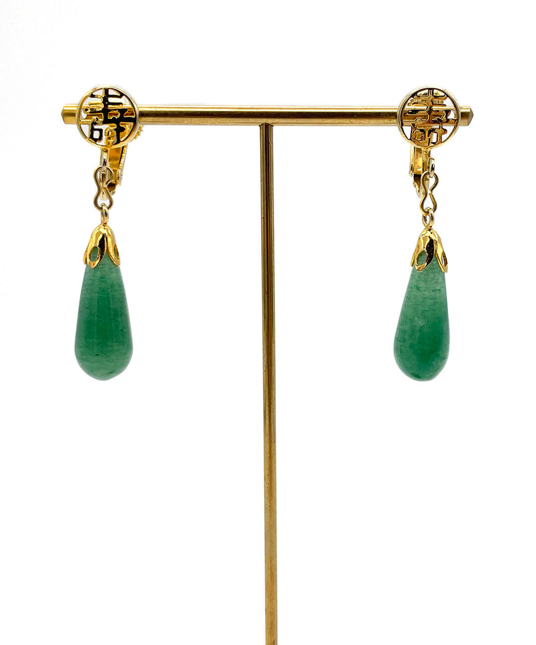 【USA輸入】ヴィンテージ 壽 ジェイドグリーン イヤリング/Vintage 壽 Jade Green Clip On Earrings ...